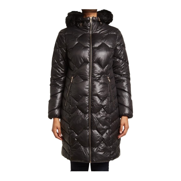 GUESS Womens Helena Long Fur Jacket Jet Black main image 1